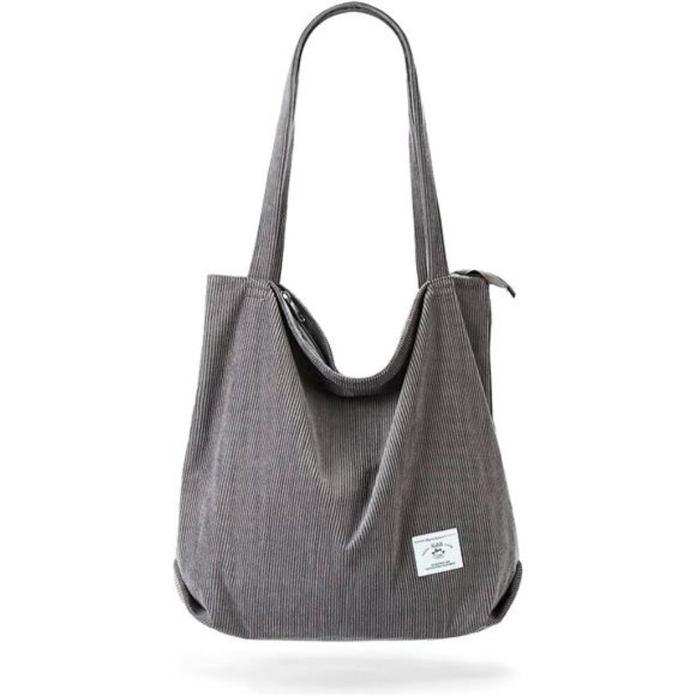 Women Corduroy Tote Bag Zipper Casual Tote's Handbag Big Capacity Shoulder Bag